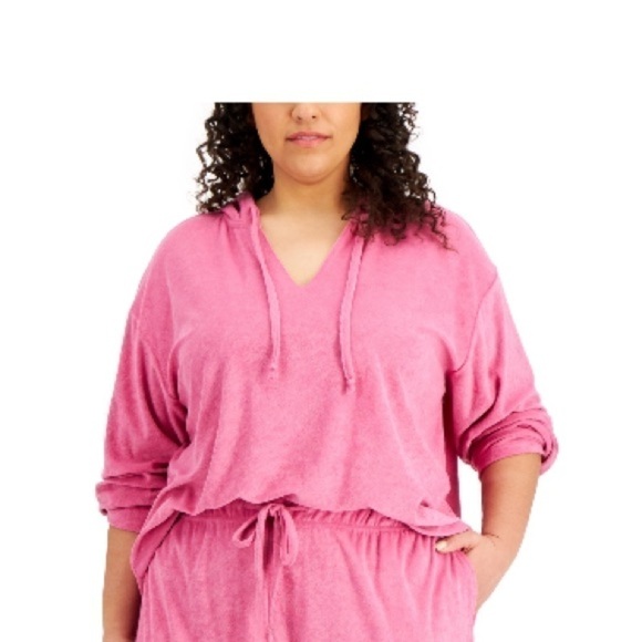 REBELLIOUS ONE Trendy Plus Size Loop Terry Hoodie Pink 2X, sweatshirt sweater - Picture 2 of 8